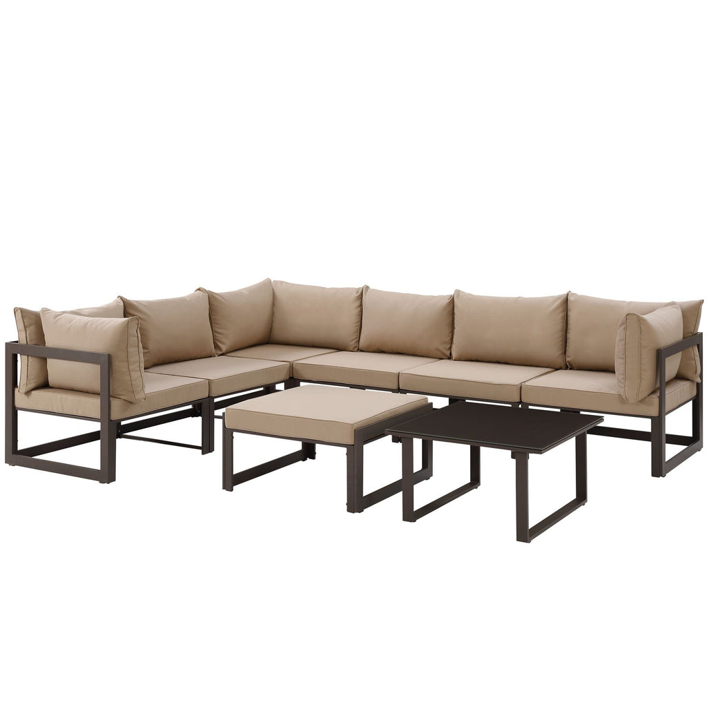 Fortuna 8 Piece Outdoor Patio Sectional Sofa Set in Brown Mocha-2