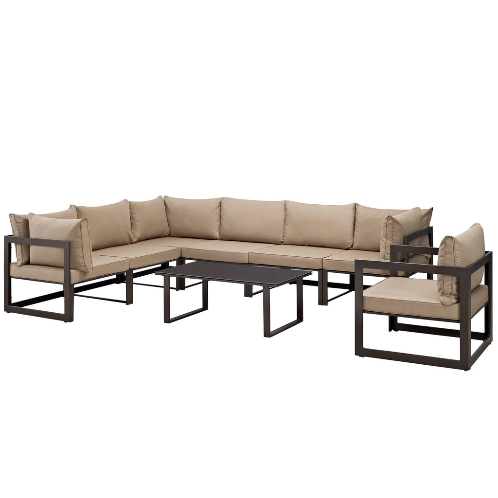 Fortuna 8 Piece Outdoor Patio Sectional Sofa Set in Brown Mocha-1