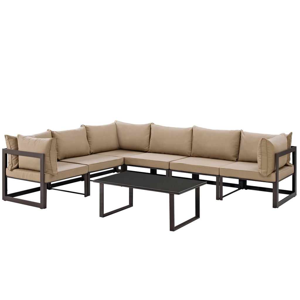 Fortuna 7 Piece Outdoor Patio Sectional Sofa Set in Brown Mocha-1