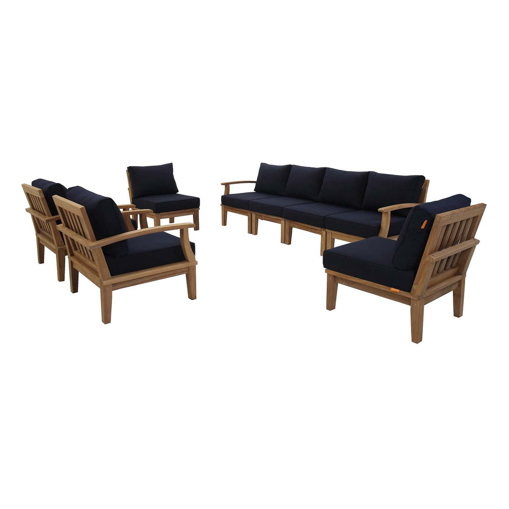 Marina 8 Piece Outdoor Patio Teak Set in Natural Navy-1