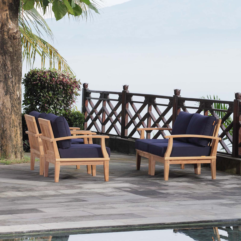 Marina 4 Piece Outdoor Patio Teak Set in Natural Navy-1