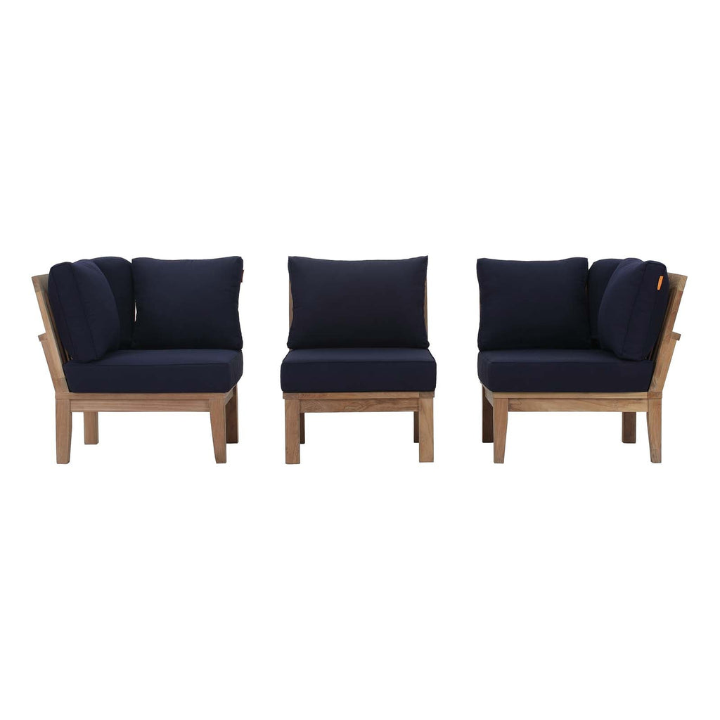 Marina 3 Piece Outdoor Patio Teak Set in Natural Navy-1