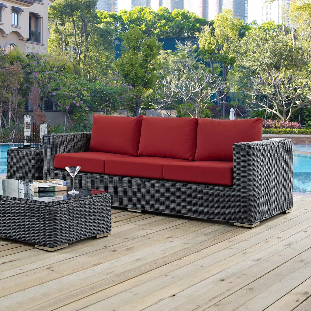 Summon Outdoor Patio Sunbrella Sofa in Canvas Red