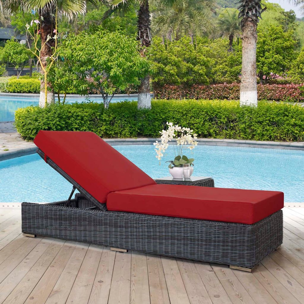Summon Outdoor Patio Sunbrella Chaise Lounge in Canvas Red