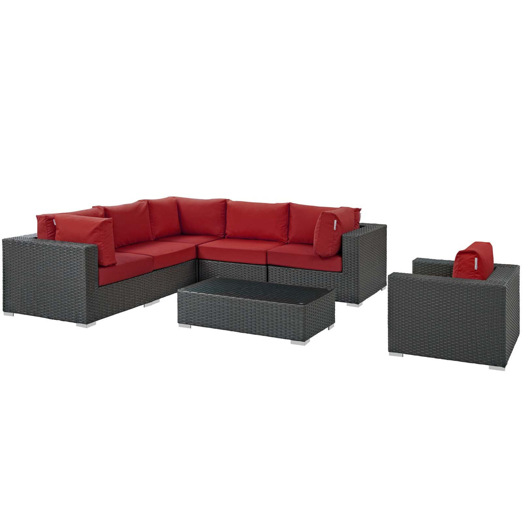 Sojourn 7 Piece Outdoor Patio Sunbrella Sectional Set in Canvas Red-2
