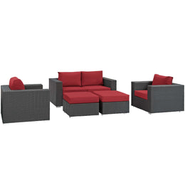 Sojourn 5 Piece Outdoor Patio Sunbrella Sectional Set in Canvas Red-3