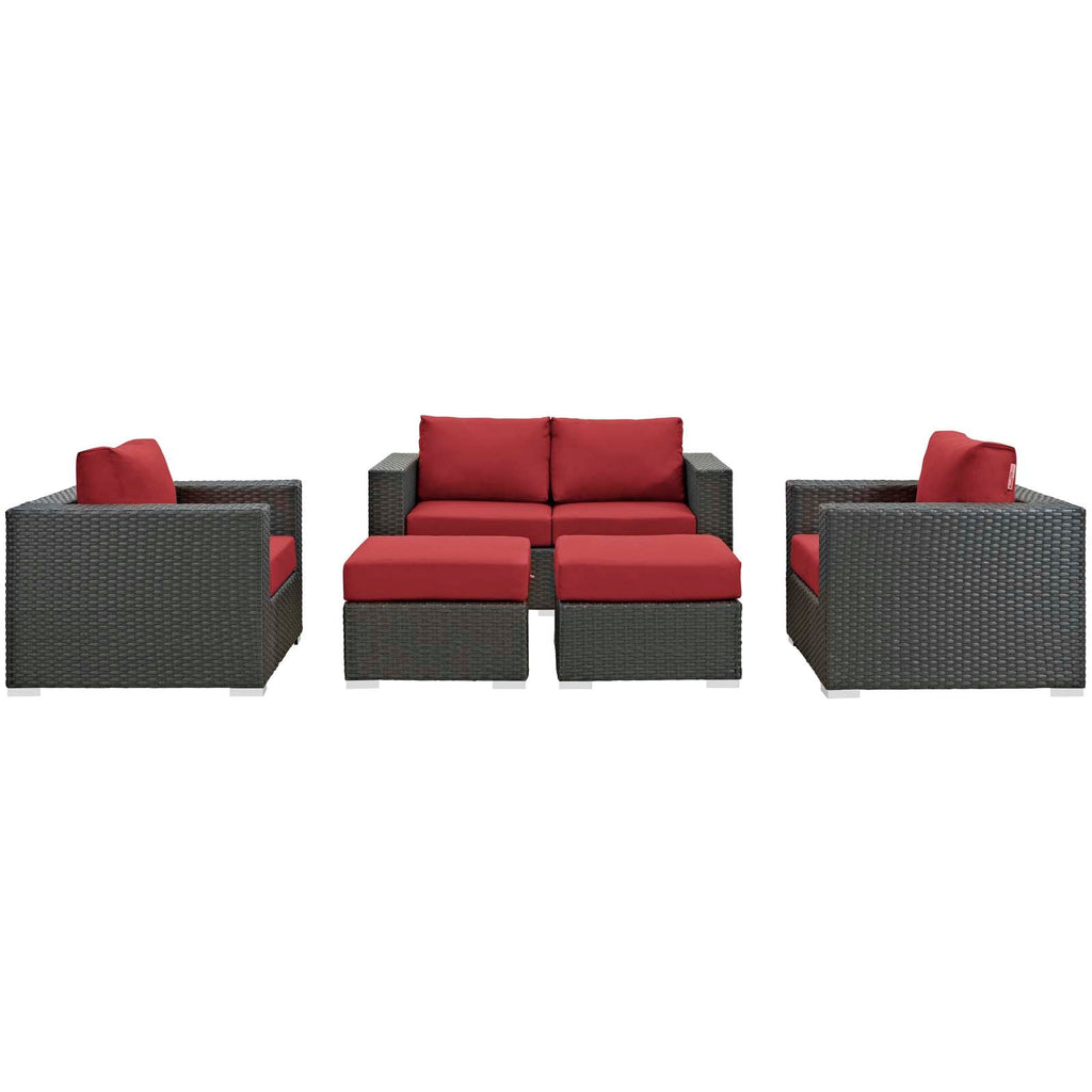 Sojourn 5 Piece Outdoor Patio Sunbrella Sectional Set in Canvas Red-3