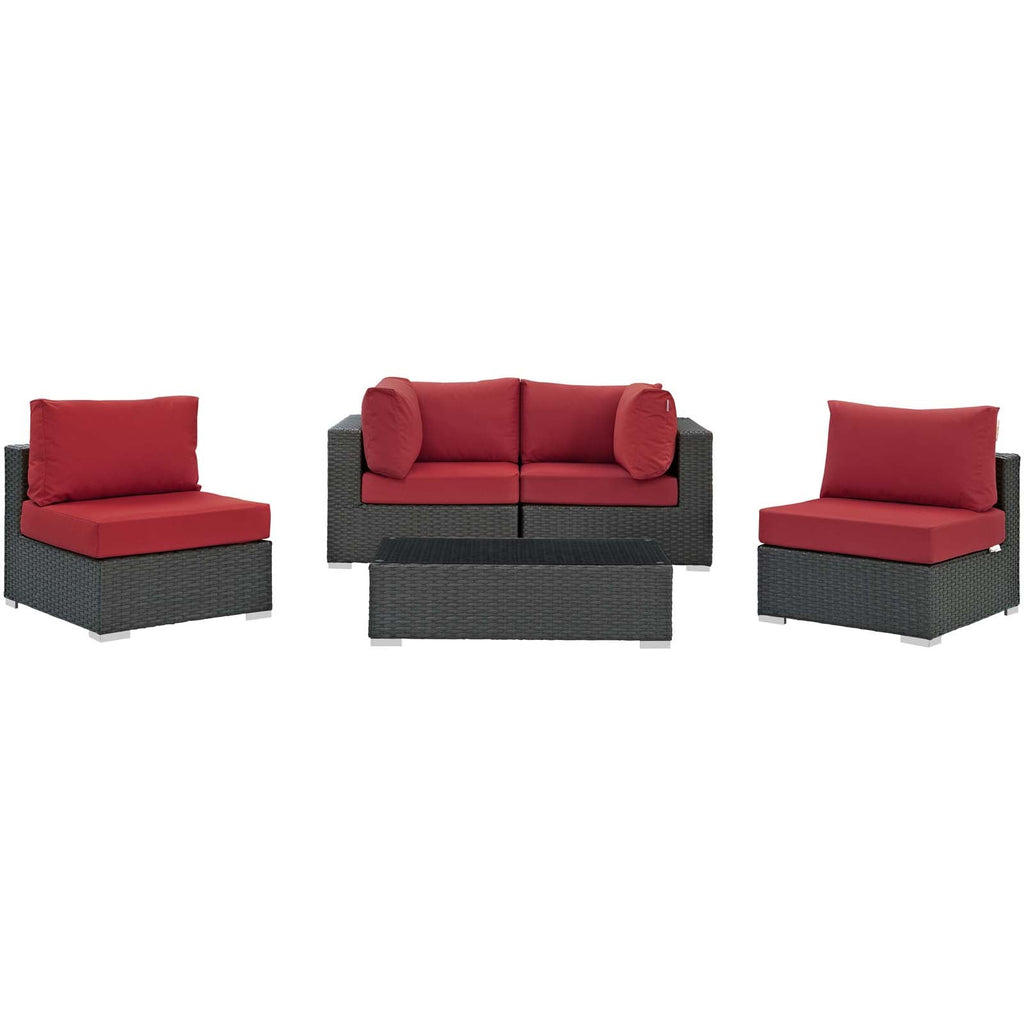 Sojourn 5 Piece Outdoor Patio Sunbrella Sectional Set in Canvas Red-2