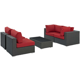 Sojourn 5 Piece Outdoor Patio Sunbrella Sectional Set in Canvas Red-2