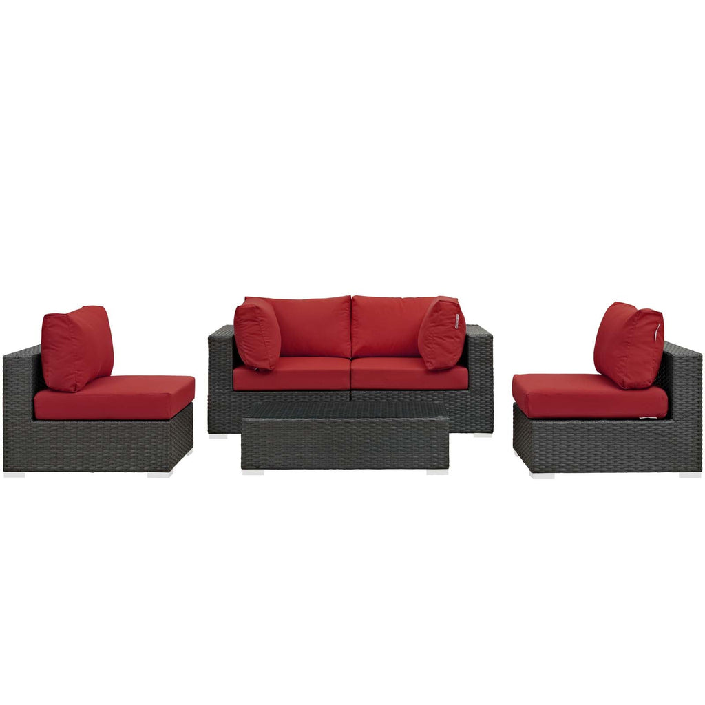 Sojourn 5 Piece Outdoor Patio Sunbrella Sectional Set in Canvas Red-2