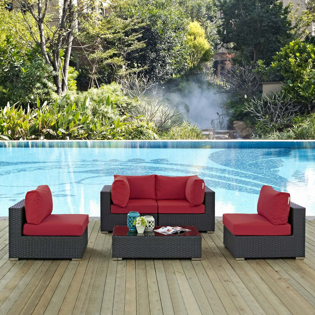 Sojourn 5 Piece Outdoor Patio Sunbrella Sectional Set in Canvas Red-2