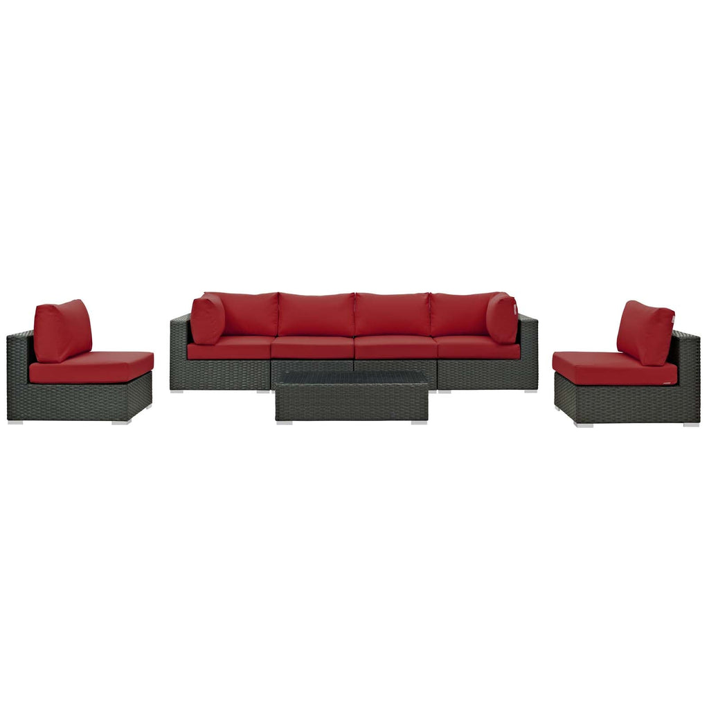Sojourn 7 Piece Outdoor Patio Sunbrella Sectional Set in Canvas Red-1