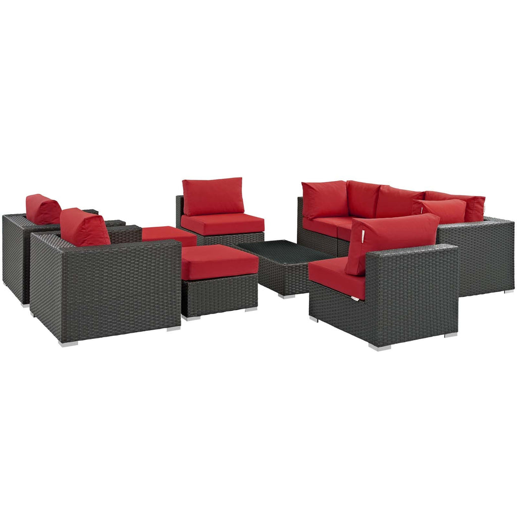 Sojourn 10 Piece Outdoor Patio Sunbrella Sectional Set in Canvas Red