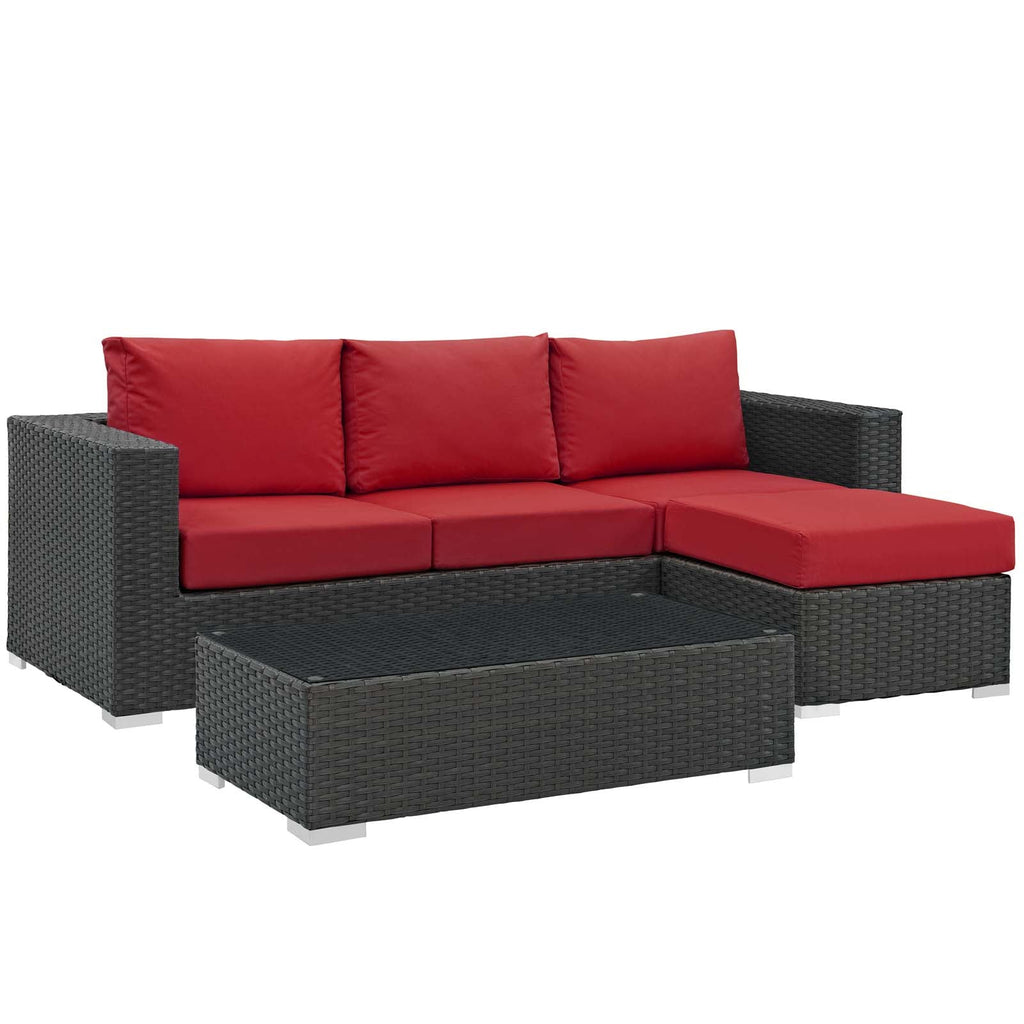 Sojourn 3 Piece Outdoor Patio Sunbrella Sectional Set in Canvas Red-2