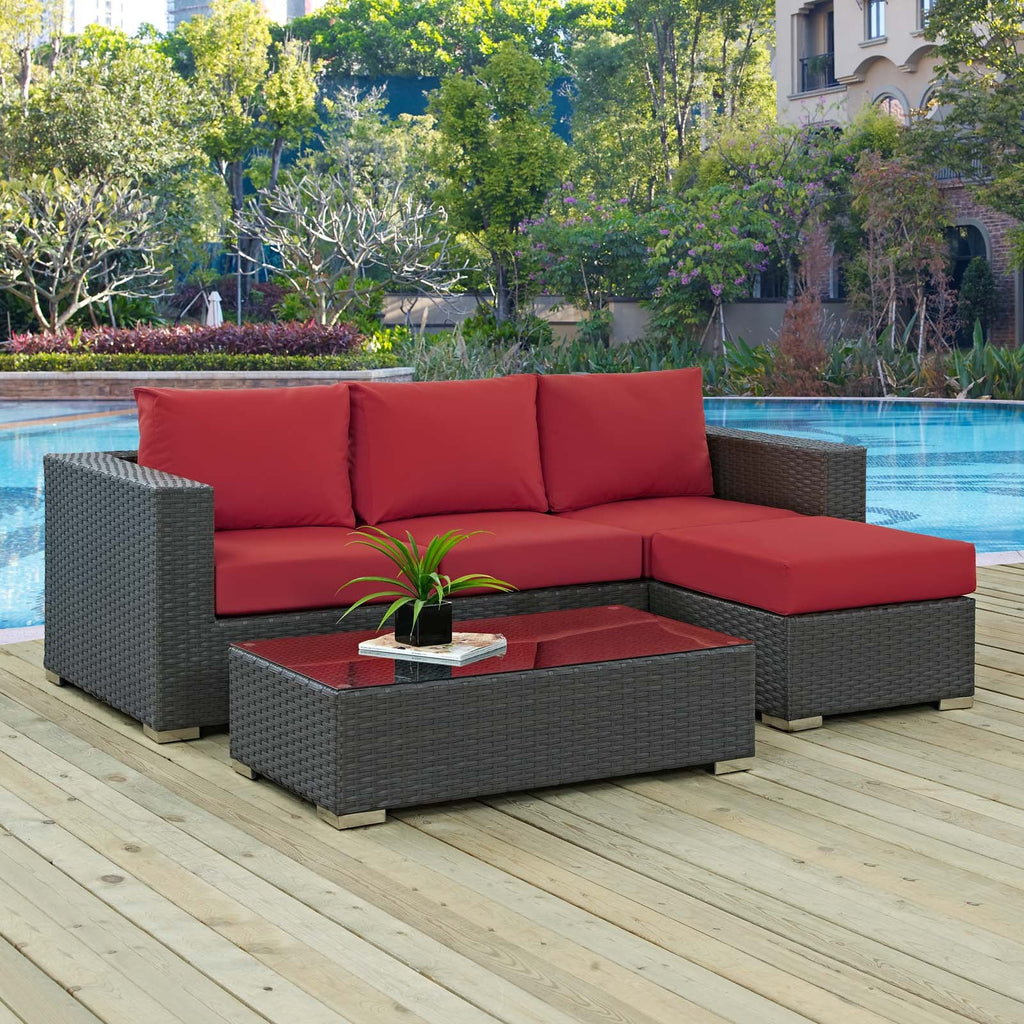 Sojourn 3 Piece Outdoor Patio Sunbrella Sectional Set in Canvas Red-2