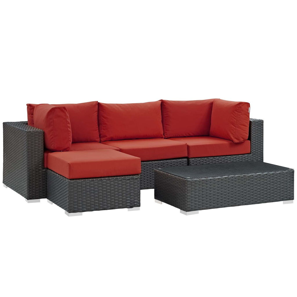 Sojourn 5 Piece Outdoor Patio Sunbrella Sectional Set in Canvas Red-1