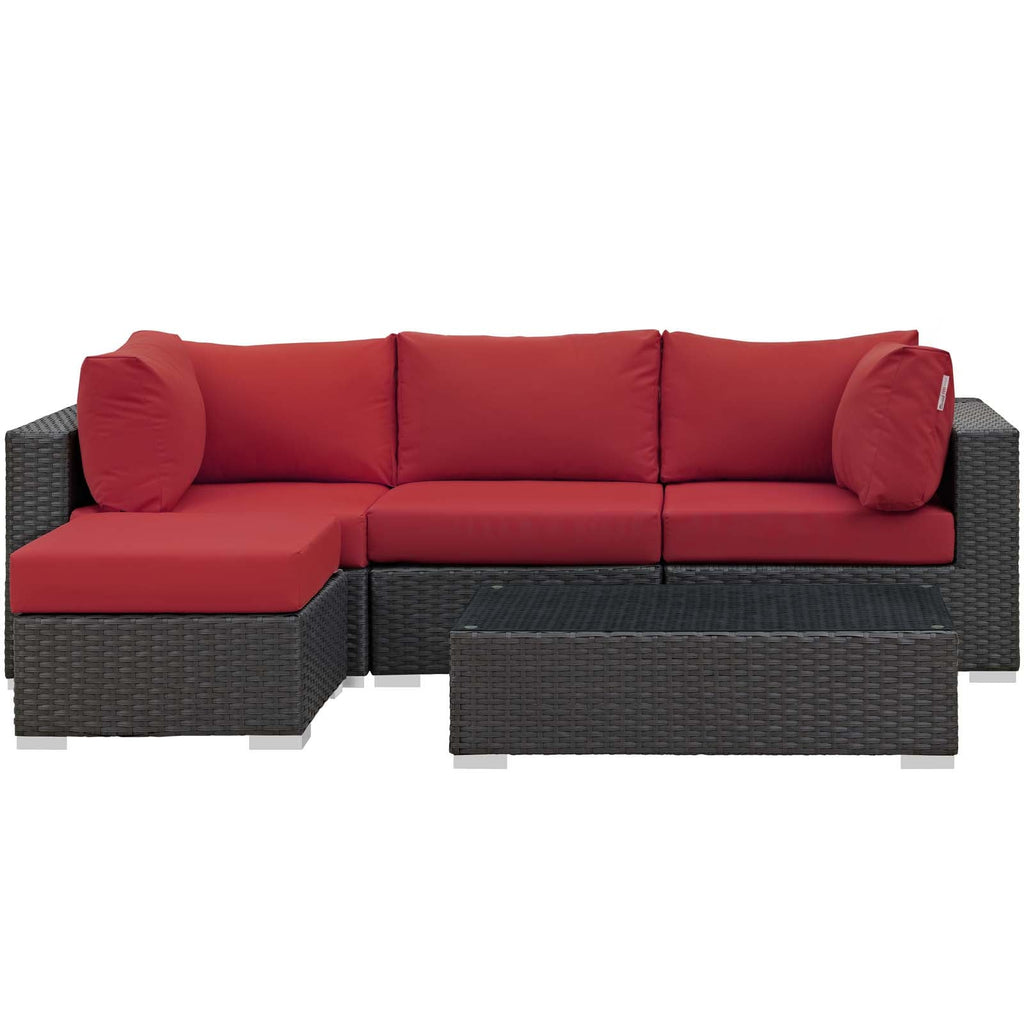 Sojourn 5 Piece Outdoor Patio Sunbrella Sectional Set in Canvas Red-1