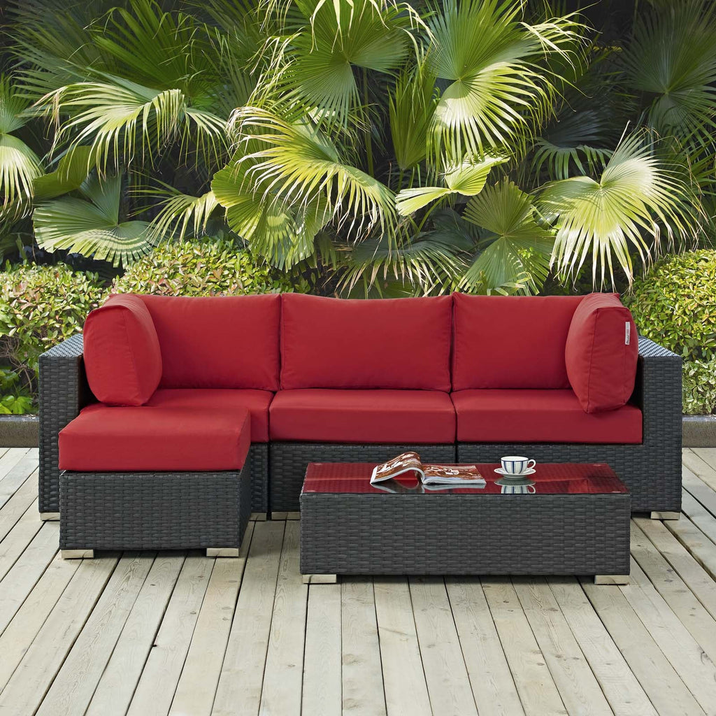 Sojourn 5 Piece Outdoor Patio Sunbrella Sectional Set in Canvas Red-1