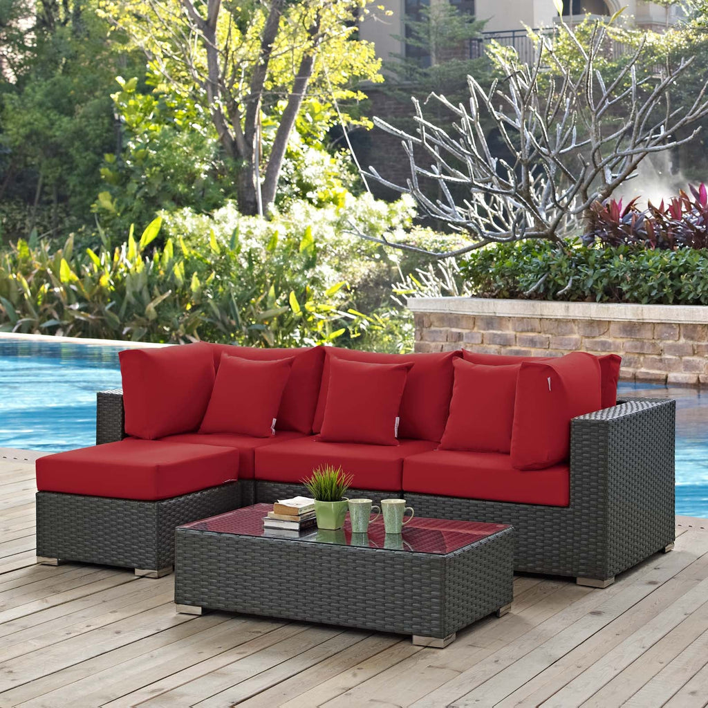 Sojourn 5 Piece Outdoor Patio Sunbrella Sectional Set in Canvas Red-1