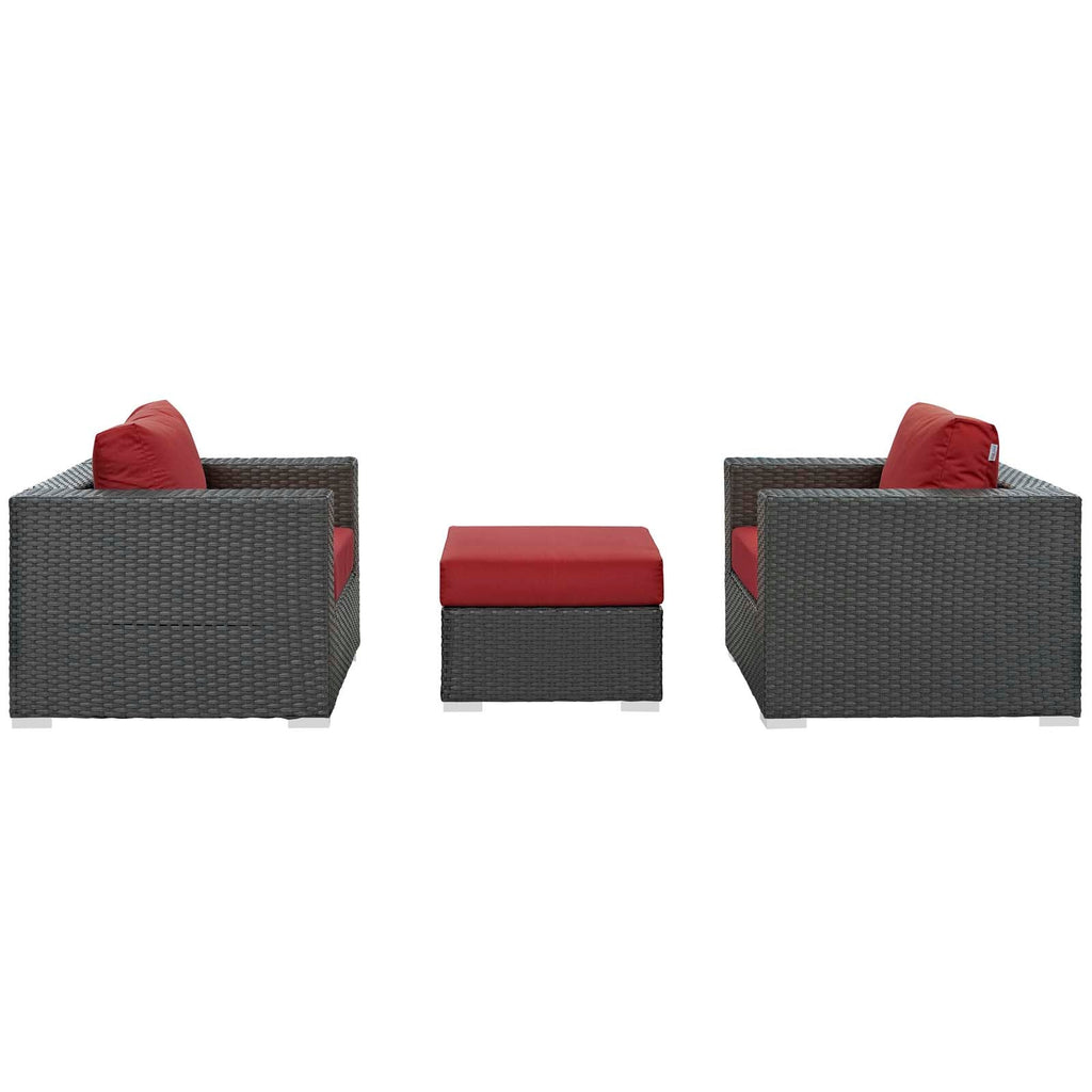 Sojourn 3 Piece Outdoor Patio Sunbrella Sectional Set in Canvas Red-1