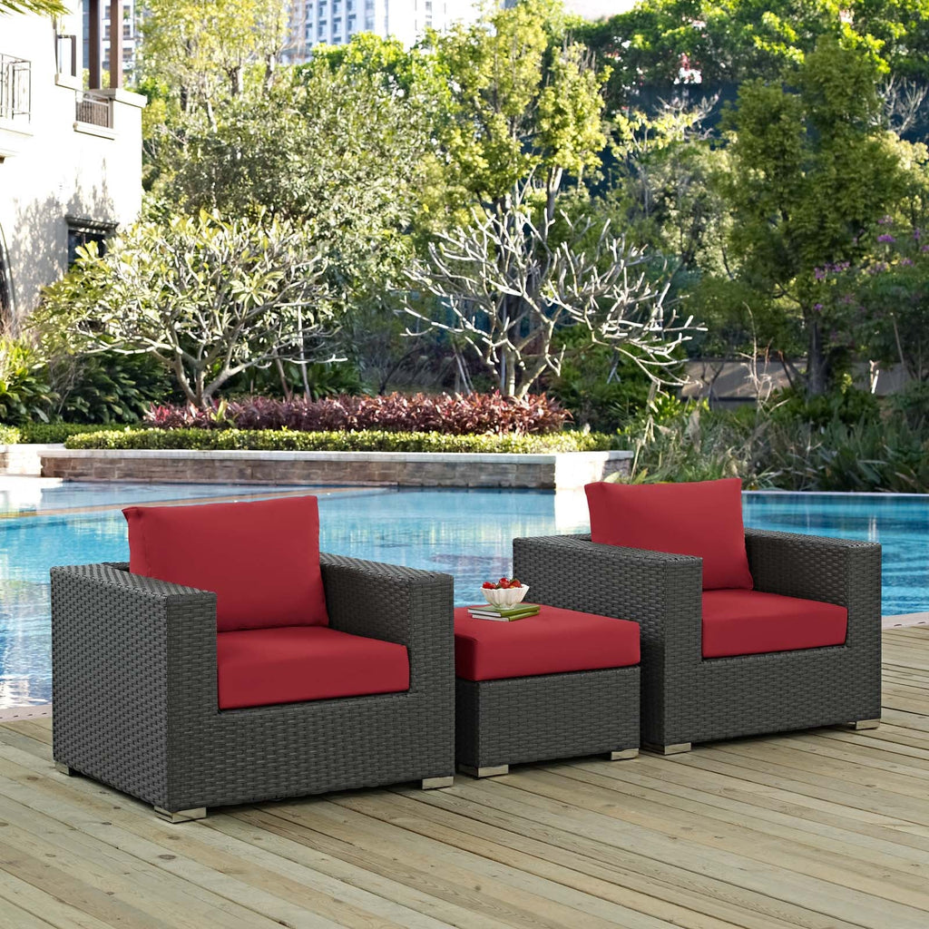 Sojourn 3 Piece Outdoor Patio Sunbrella Sectional Set in Canvas Red-1