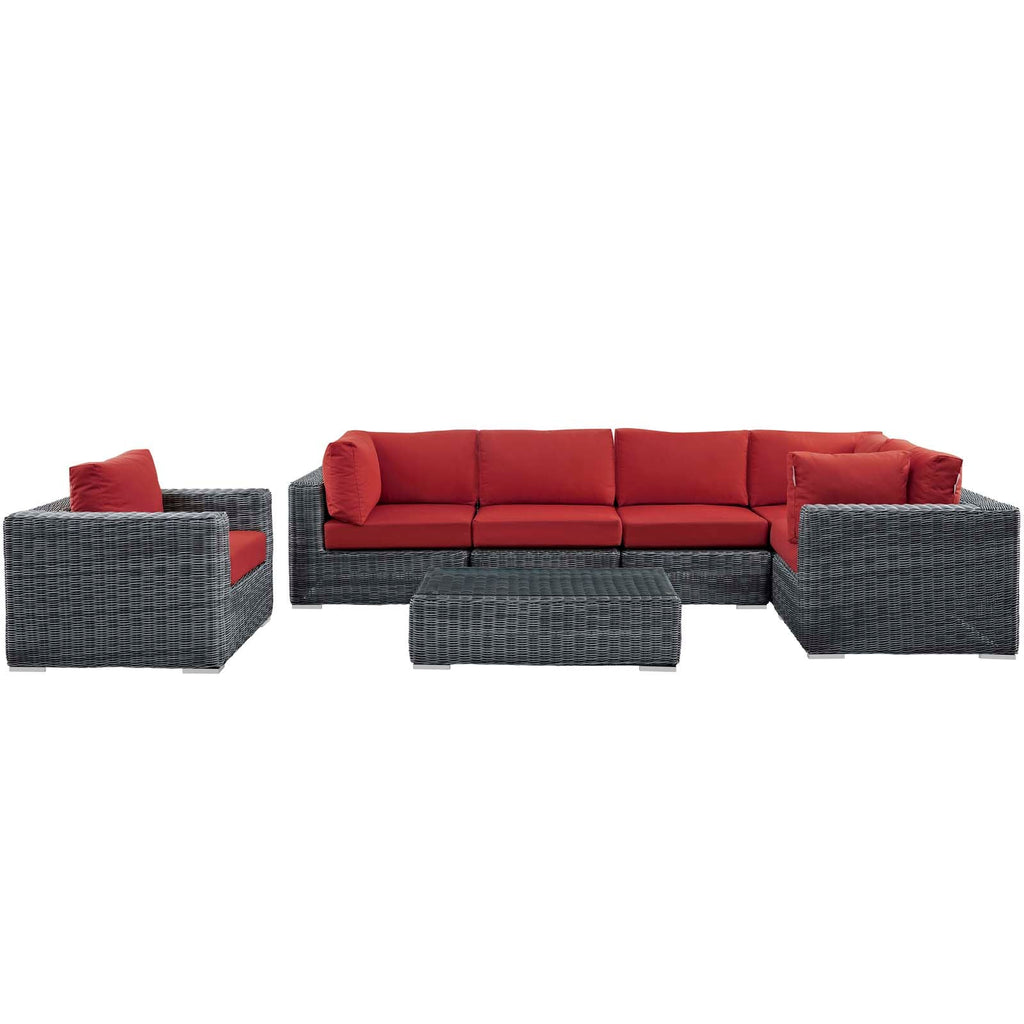 Summon 7 Piece Outdoor Patio Sunbrella Sectional Set in Canvas Red-2