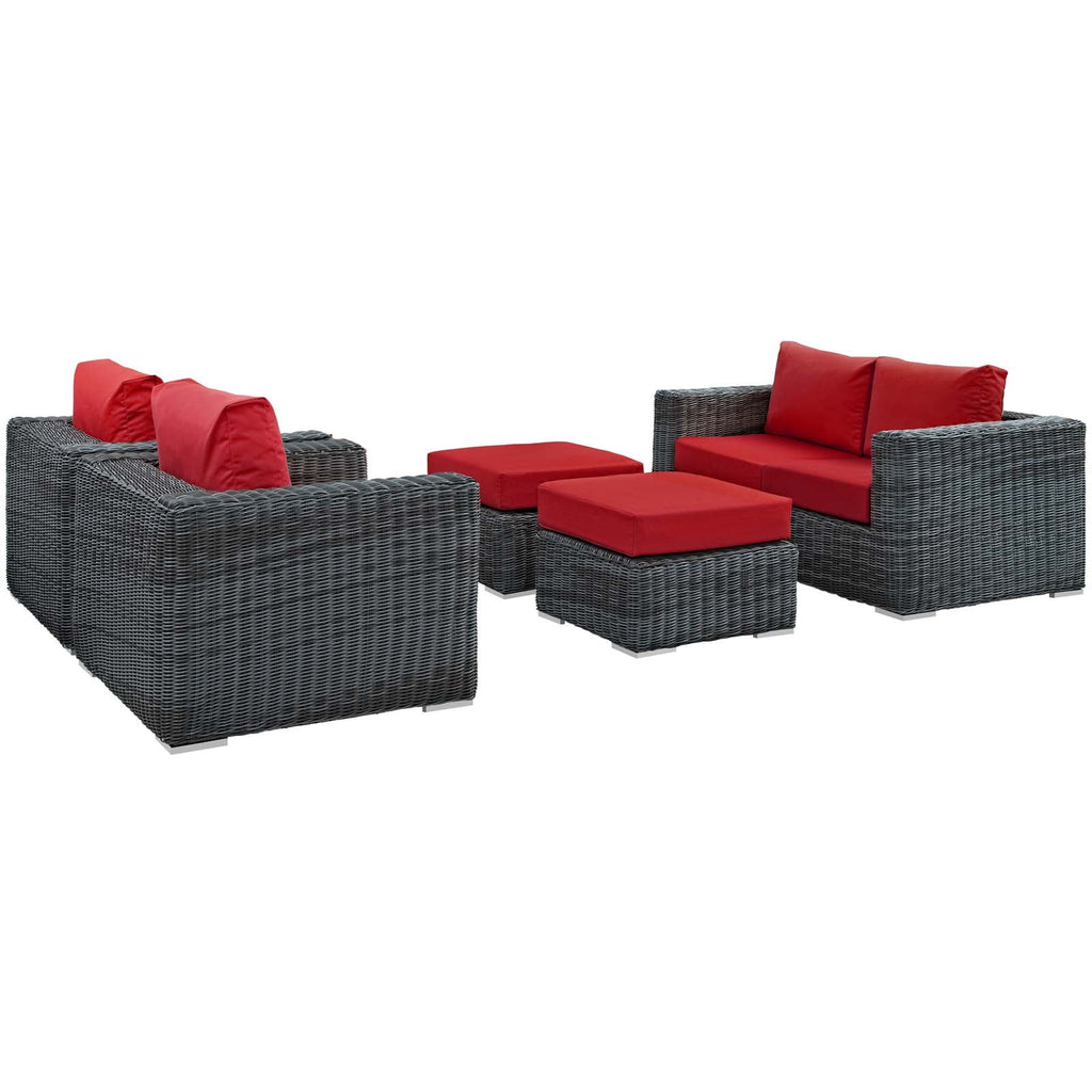 Summon 5 Piece Outdoor Patio Sunbrella Sectional Set in Canvas Red-3