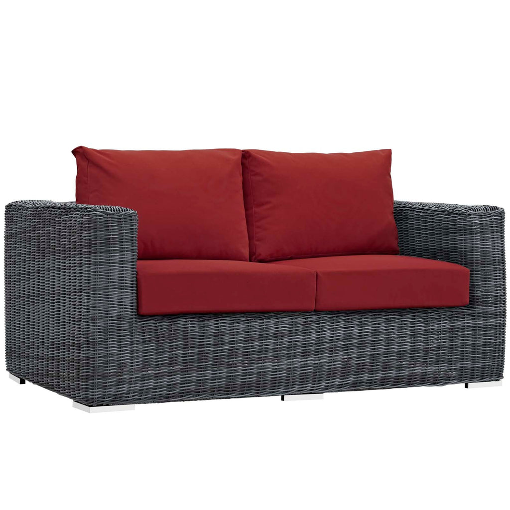 Summon 5 Piece Outdoor Patio Sunbrella Sectional Set in Canvas Red-3