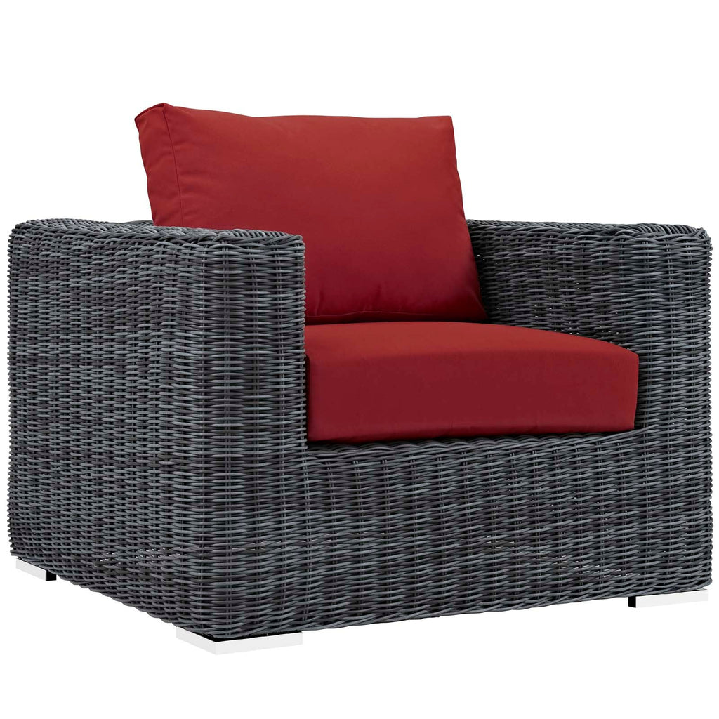 Summon 5 Piece Outdoor Patio Sunbrella Sectional Set in Canvas Red-3