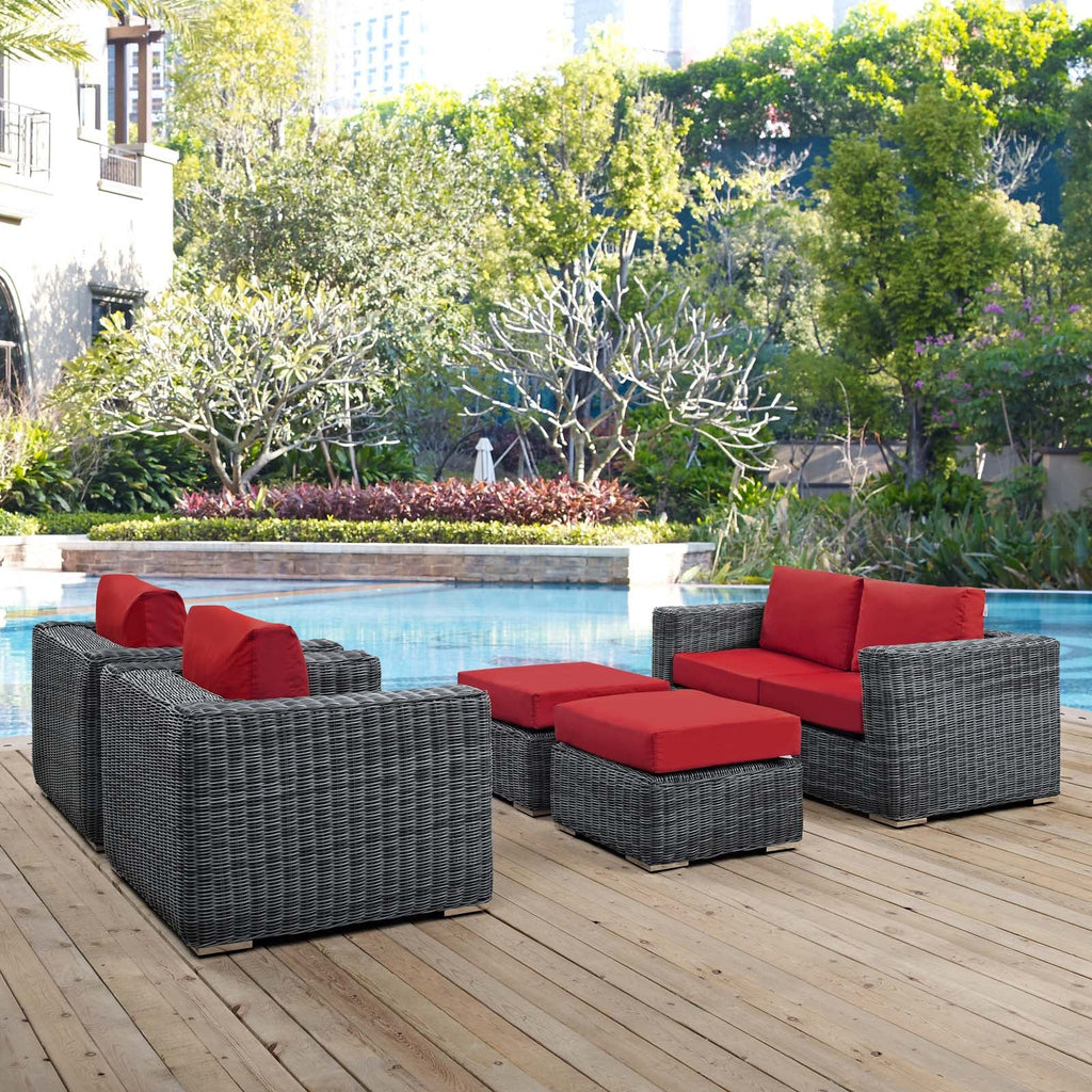 Summon 5 Piece Outdoor Patio Sunbrella Sectional Set in Canvas Red-3