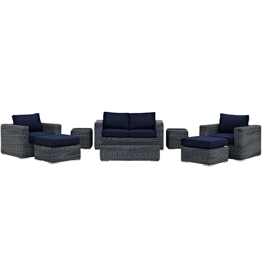 Summon 8 Piece Outdoor Patio Sunbrella Sectional Set in Canvas Navy-2