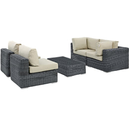 Summon 5 Piece Outdoor Patio Sunbrella Sectional Set in Canvas Antique Beige-5