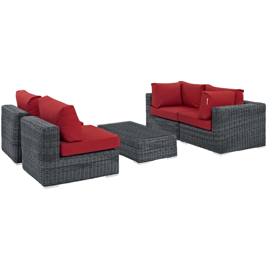 Summon 5 Piece Outdoor Patio Sunbrella Sectional Set in Canvas Red-2