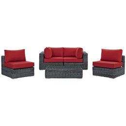 Summon 5 Piece Outdoor Patio Sunbrella Sectional Set in Canvas Red-2