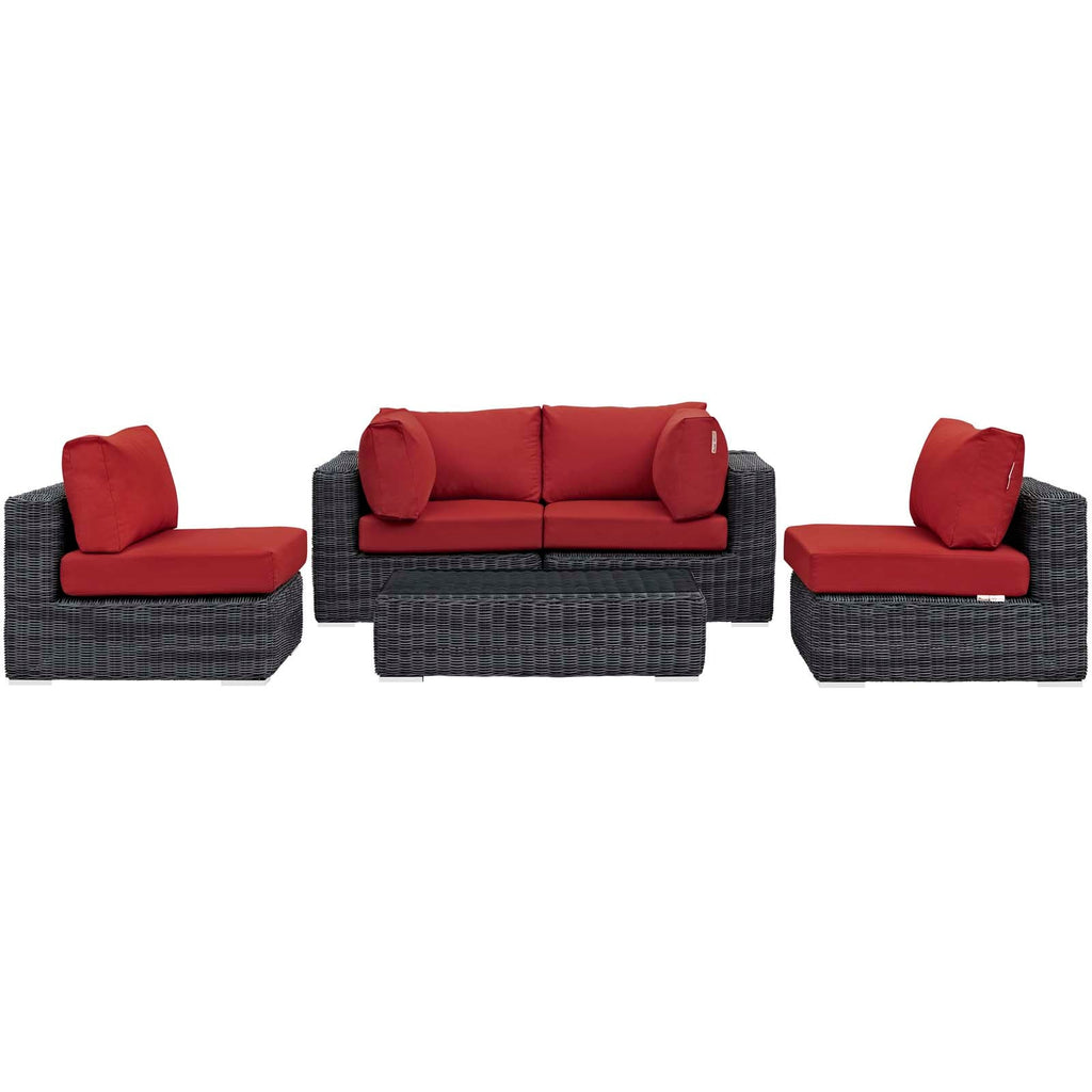 Summon 5 Piece Outdoor Patio Sunbrella Sectional Set in Canvas Red-2