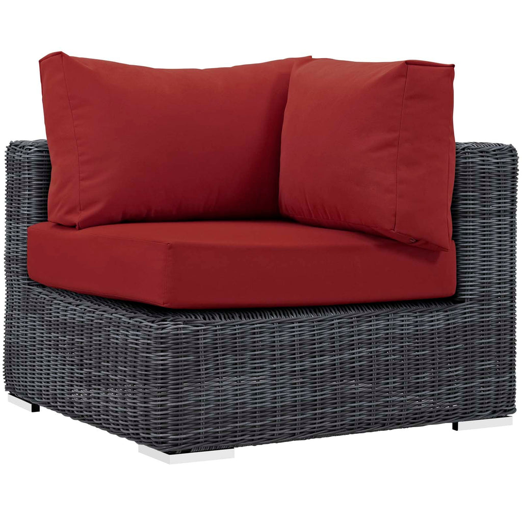 Summon 5 Piece Outdoor Patio Sunbrella Sectional Set in Canvas Red-2