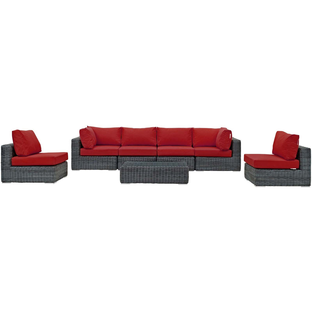 Summon 7 Piece Outdoor Patio Sunbrella Sectional Set in Canvas Red-1