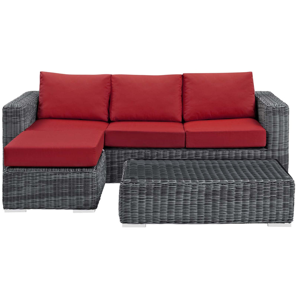 Summon 3 Piece Outdoor Patio Sunbrella Sectional Set in Canvas Red-2