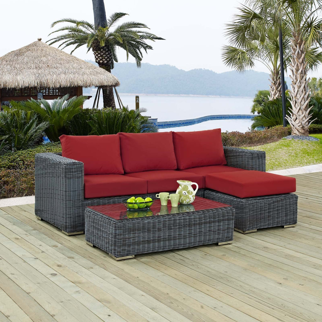 Summon 3 Piece Outdoor Patio Sunbrella Sectional Set in Canvas Red-2