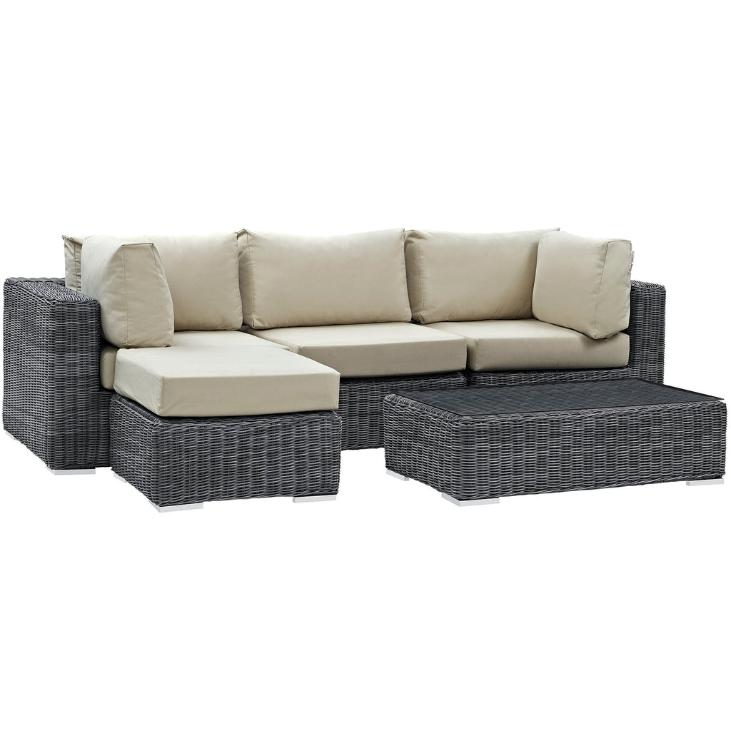 Summon 5 Piece Outdoor Patio Sunbrella Sectional Set in Canvas Antique Beige-4