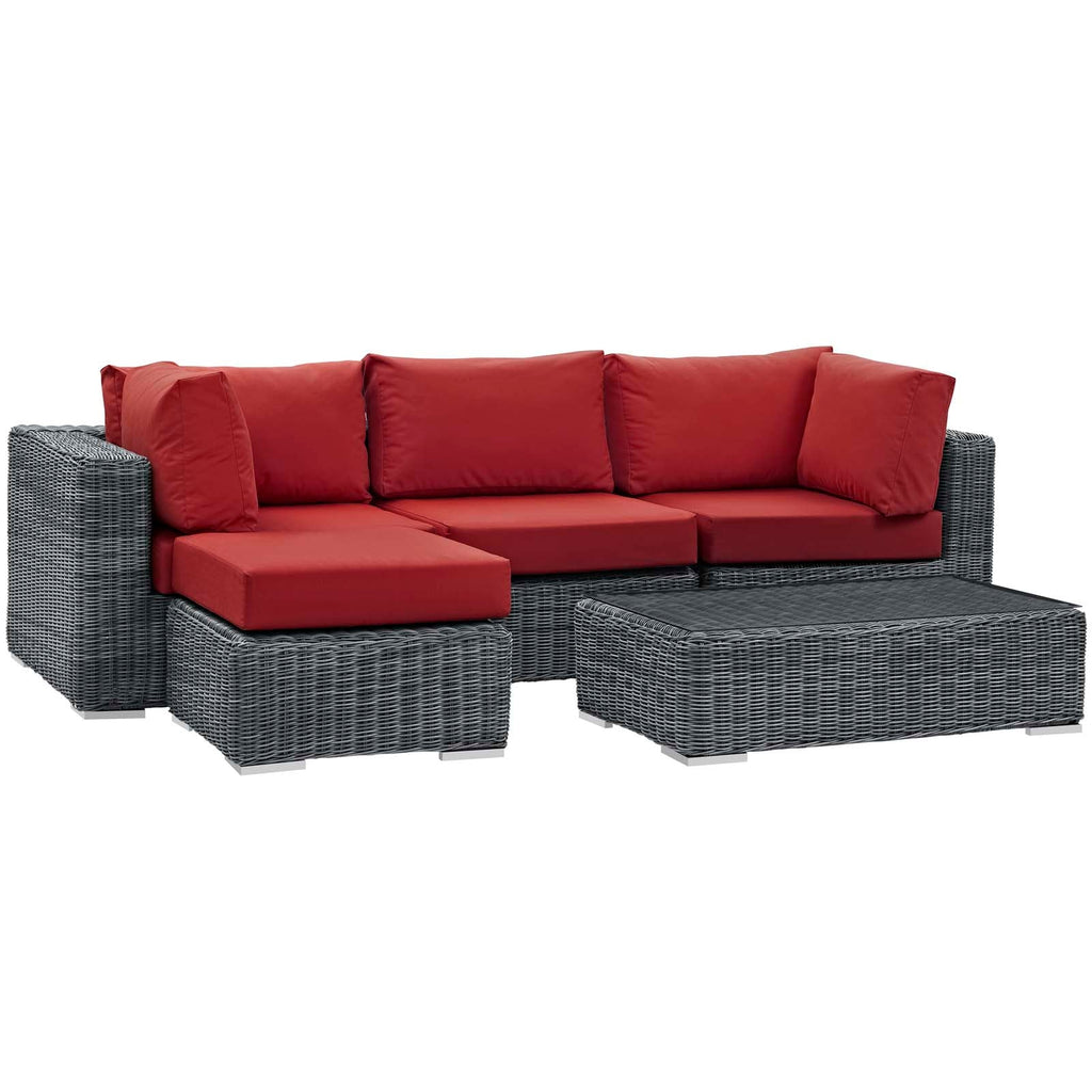 Summon 5 Piece Outdoor Patio Sunbrella Sectional Set in Canvas Red-1