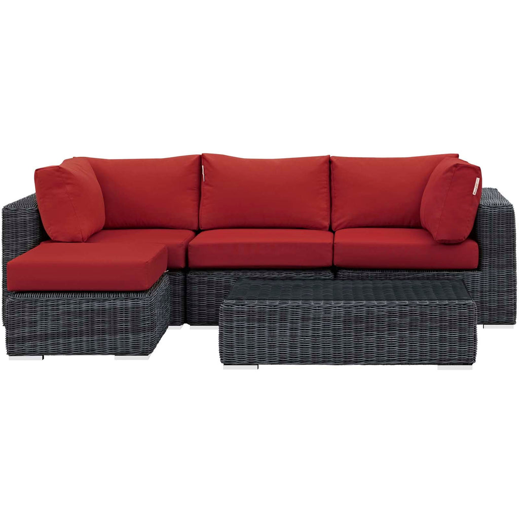 Summon 5 Piece Outdoor Patio Sunbrella Sectional Set in Canvas Red-1