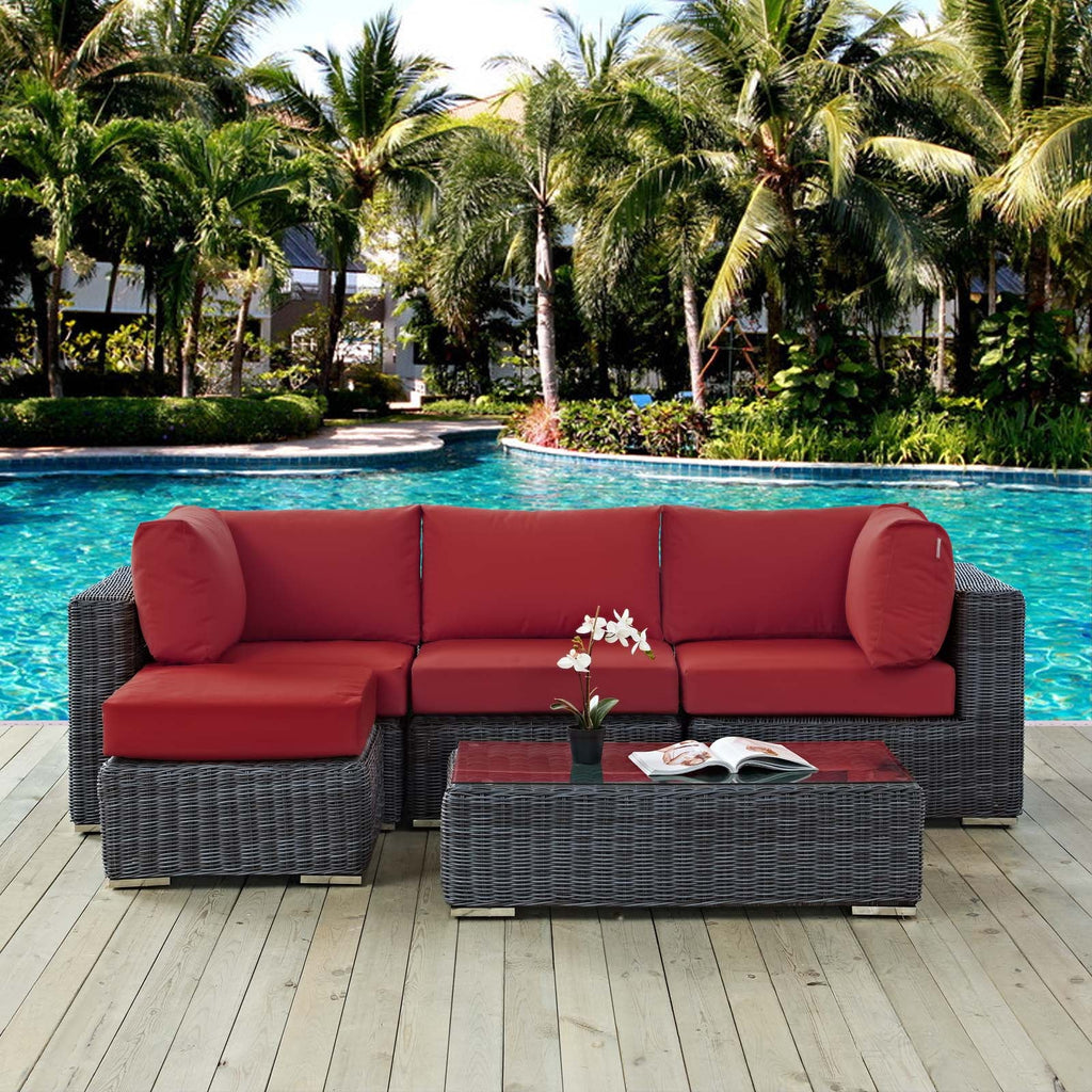 Summon 5 Piece Outdoor Patio Sunbrella Sectional Set in Canvas Red-1