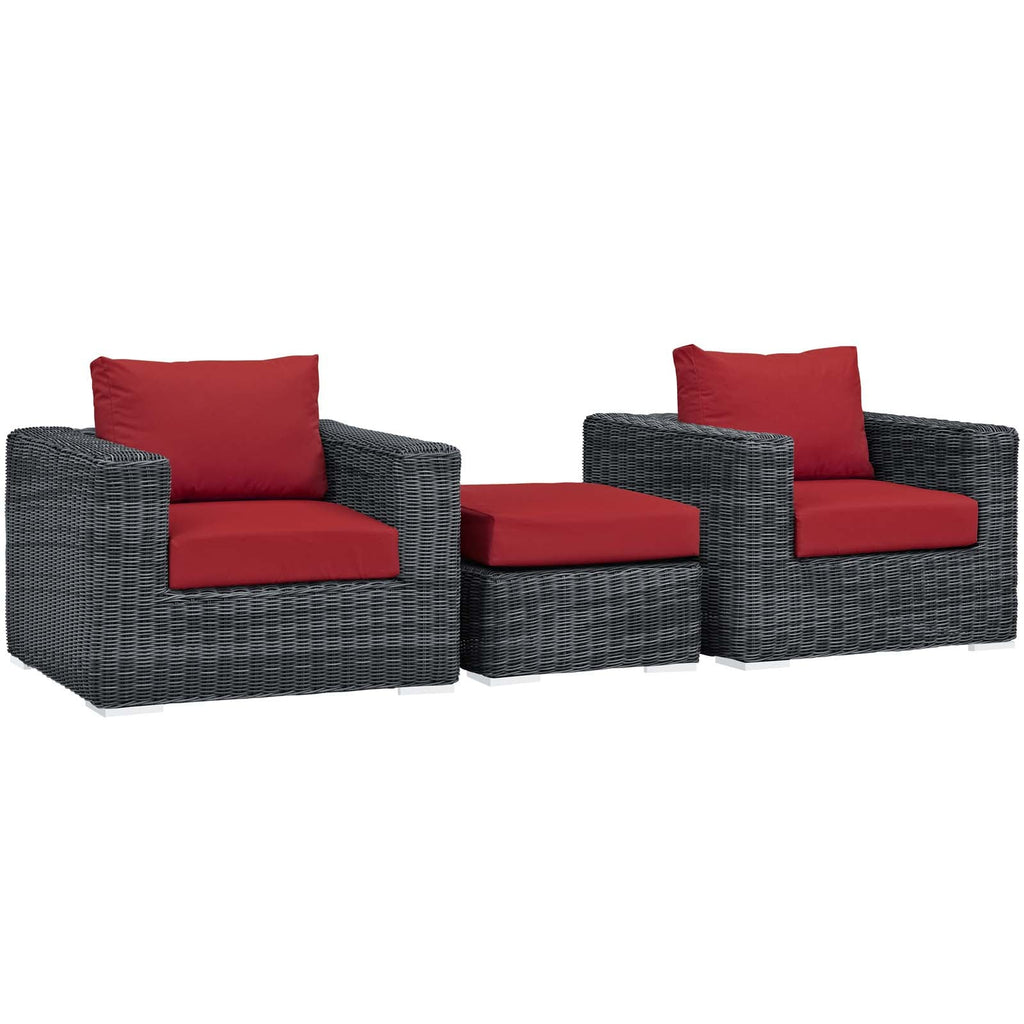 Summon 3 Piece Outdoor Patio Sunbrella Sectional Set in Canvas Red-1