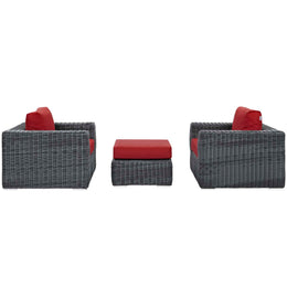 Summon 3 Piece Outdoor Patio Sunbrella Sectional Set in Canvas Red-1