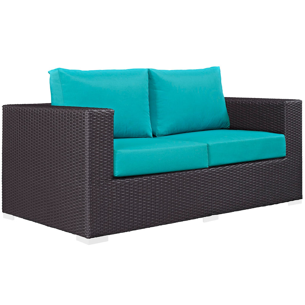 Convene Outdoor Patio Loveseat in Espresso Turquoise