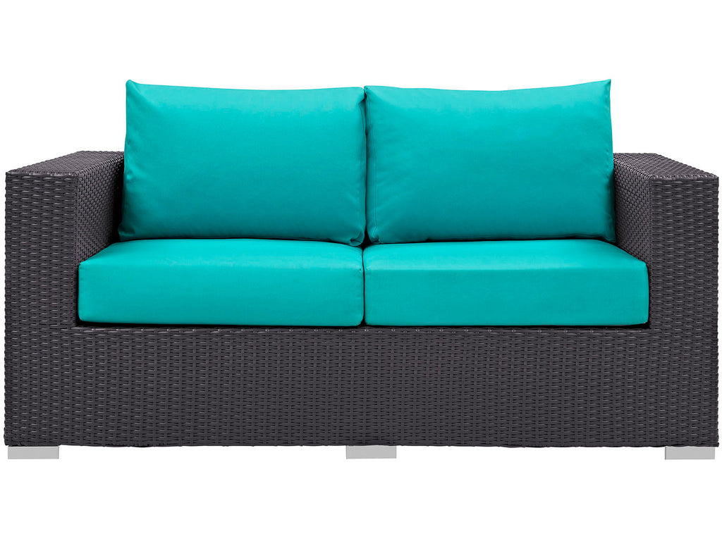 Convene Outdoor Patio Loveseat in Espresso Turquoise