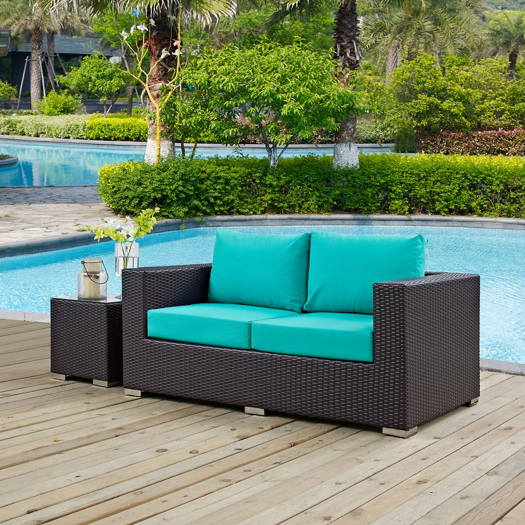 Convene Outdoor Patio Loveseat in Espresso Turquoise