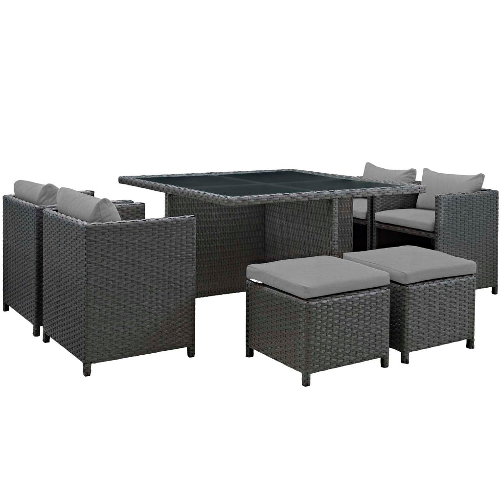 Sojourn 9 Piece Outdoor Patio Sunbrella Dining Set in Canvas Gray-2