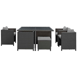 Sojourn 9 Piece Outdoor Patio Sunbrella Dining Set in Canvas Gray-2